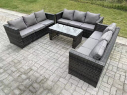 Fimous Outdoor 3 Pc Three Seater Sofa Rattan Garden Furniture Lounge Sofa Set With Oblong Rectagular Coffee Table - thumbnail 2
