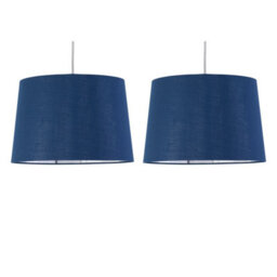 First Choice Lighting Set Of 2 Zoey - Navy Blue With Silver Easy Fit Pendant Or Lamp Shades - thumbnail 1
