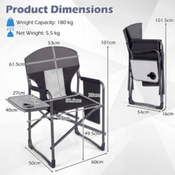 Gainoom Folding Camping Chair Black Oversized Padded Portable Directors Chair Outdoor Heavy Duty Beach Chair With Cup Holder - thumbnail 2