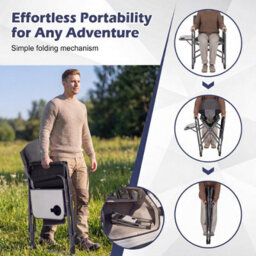 Gainoom Folding Camping Chair Black Oversized Padded Portable Directors Chair Outdoor Heavy Duty Beach Chair With Cup Holder - thumbnail 7