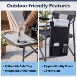 Gainoom Folding Camping Chair Black Oversized Padded Portable Directors Chair Outdoor Heavy Duty Beach Chair With Cup Holder - thumbnail 5