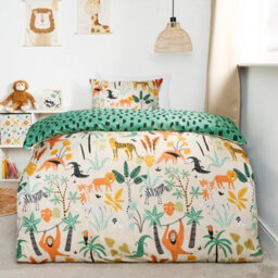 OHS Safari Duvet Cover Set Reversible Quilt Soft Pillowcase Bedding, Green - Single - thumbnail 1