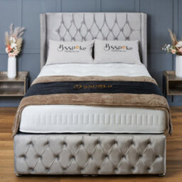 Bsspoke Ottoman Bed Lift Up Storage Divan Silver Velvet With Mattress 138Cm Chesterfield Wingback Headboard & Footboard All Sizes - thumbnail 4