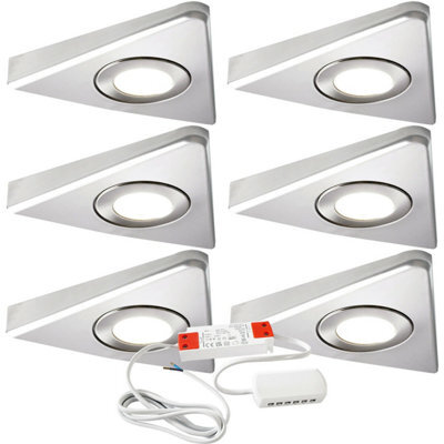 6-Piece Brushed Nickel Triangle Under Cabinet Kitchen Light Kit With Natural White Led - image 1