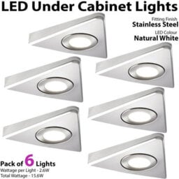 6-Piece Brushed Nickel Triangle Under Cabinet Kitchen Light Kit With Natural White Led - thumbnail 3