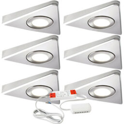 6-Piece Brushed Nickel Triangle Under Cabinet Kitchen Light Kit With Natural White Led - thumbnail 1