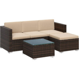 Songmics Garden Furniture Set, Pe Outdoor Corner Sofa Couch, Handwoven Rattan Patio Conversation Set, Brown And Taupe - thumbnail 8
