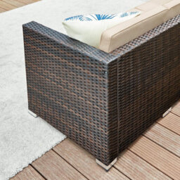 Songmics Garden Furniture Set, Pe Outdoor Corner Sofa Couch, Handwoven Rattan Patio Conversation Set, Brown And Taupe - thumbnail 4