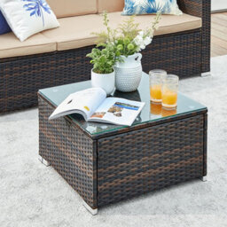Songmics Garden Furniture Set, Pe Outdoor Corner Sofa Couch, Handwoven Rattan Patio Conversation Set, Brown And Taupe - thumbnail 6