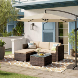 Songmics Garden Furniture Set, Pe Outdoor Corner Sofa Couch, Handwoven Rattan Patio Conversation Set, Brown And Taupe - thumbnail 3
