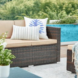 Songmics Garden Furniture Set, Pe Outdoor Corner Sofa Couch, Handwoven Rattan Patio Conversation Set, Brown And Taupe - thumbnail 5
