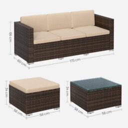 Songmics Garden Furniture Set, Pe Outdoor Corner Sofa Couch, Handwoven Rattan Patio Conversation Set, Brown And Taupe - thumbnail 2