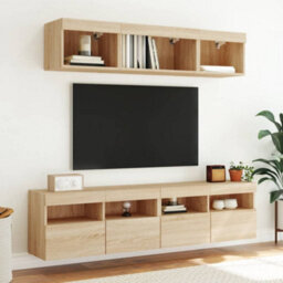 Berkfield Tv Wall Cabinet With Led Lights Sonoma Oak 80X30X40 Cm - thumbnail 6