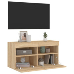 Berkfield Tv Wall Cabinet With Led Lights Sonoma Oak 80X30X40 Cm - thumbnail 7