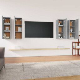 Berkfield Tv Cabinets 4 Pcs Grey Sonoma 30.5X30X90 Cm Engineered Wood - thumbnail 3