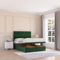 Sloomy Texas End Lift Ottoman Bed 4Ft6 With Sprung Memory Mattress - Emerald Plush & Headboard- Double - thumbnail 1