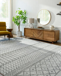 Livabliss Elaziz-Geometric Cream Charcoal Grey Global Living Dining Bedroom Rug 200 X 275 Cm Easy Care, Non Shedding - thumbnail 2