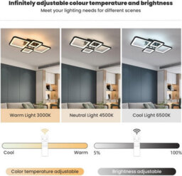 Pheashine Black Square Acrylic Led Ceiling Light 54W Dual Frame Dimmable With Remote 220V - thumbnail 5