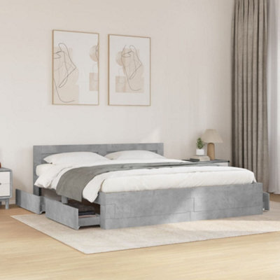 Walplus Bed Frame With Headboard Without Mattress Concrete Grey 200X200 Cm - image 1