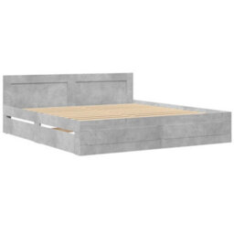Walplus Bed Frame With Headboard Without Mattress Concrete Grey 200X200 Cm - thumbnail 3