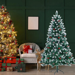 Shatchi 5Ft Balmoral Fir Christmas Tree With 480 Tips - Flocked Tips, Berries And Pine Cones Decoration - thumbnail 5