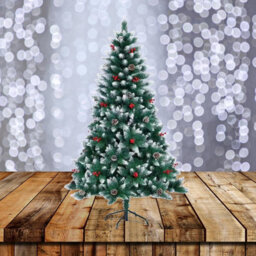 Shatchi 5Ft Balmoral Fir Christmas Tree With 480 Tips - Flocked Tips, Berries And Pine Cones Decoration - thumbnail 1