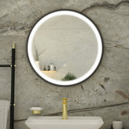 RAK Ceramics Rak Picture Round 800mm Matt Black Led Illuminated Bathroom Mirror With Touch Sensor & Ip44 Rating