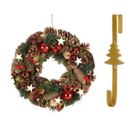 Dibor 36Cm Baubles And Stars Front Door Christmas Wreath With Tree Wreath Hanger