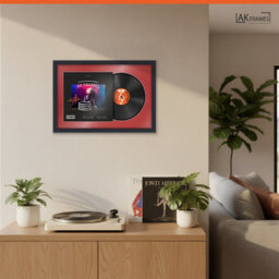 "AK Frames 25X17"" Black Step Vinyl Record Frame With Crimson Mount For 12 Inch Lp Cover & Disc - Overlapped Design" - thumbnail 5