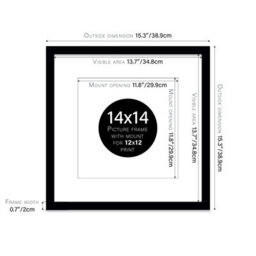 "14X14"" Black Picture Frame - 14X14"" Square Frame With 12X12"" Mount For 14X14""/12X12"" Pictures Art Deco Style Room Decor, 1 Pack" - thumbnail 2