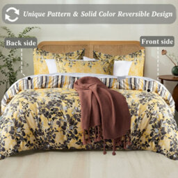 Aspire Homeware Printed Microfiber Duvet Cover Set, Ochre Blossom Reversible, Single, (L)200Cm X (W)135Cm - thumbnail 2