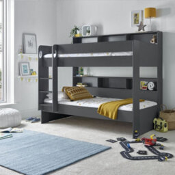 Save On Goods UK Kids Childs Single Grey Wood Bunk Bed,wooden Shelf Storage Bed Frame - thumbnail 1