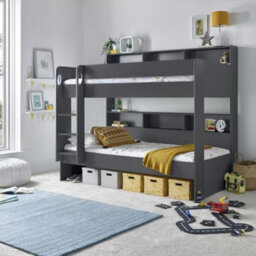 Save On Goods UK Kids Childs Single Grey Wood Bunk Bed,wooden Shelf Storage Bed Frame - thumbnail 2