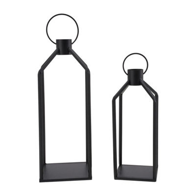 2Pc Industrial Metal Candle Lantern Large Decorative Candlestick Holder Tealight - image 1