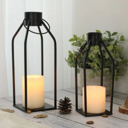 2Pc Industrial Metal Candle Lantern Large Decorative Candlestick Holder Tealight - thumbnail 5