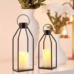 2Pc Industrial Metal Candle Lantern Large Decorative Candlestick Holder Tealight - thumbnail 6