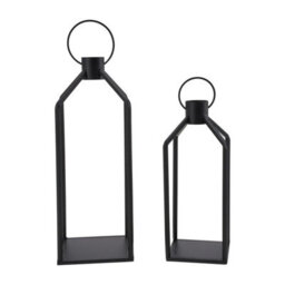 2Pc Industrial Metal Candle Lantern Large Decorative Candlestick Holder Tealight - thumbnail 1