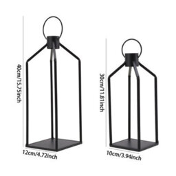 2Pc Industrial Metal Candle Lantern Large Decorative Candlestick Holder Tealight - thumbnail 2