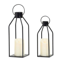 2Pc Industrial Metal Candle Lantern Large Decorative Candlestick Holder Tealight - thumbnail 3