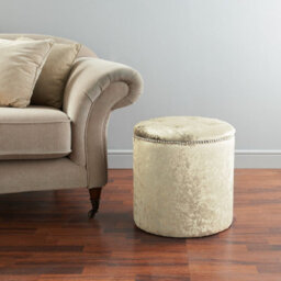 Slumbre Round Beading Crushed Velvet Foot Stool Pouffe -  Cream