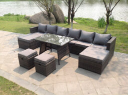 Fimous Lounge Rattan Garden Furniture Sets Dining Table Big Footstools And Small Stools - thumbnail 1