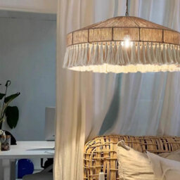 Large Boho Pendant Light Fixture Woven Basket Wicker Hemp Rope Ceiling Hanging Lamp For Dining Room Kitchen Bedroom Farmhouse - thumbnail 7
