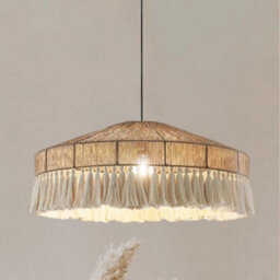 Large Boho Pendant Light Fixture Woven Basket Wicker Hemp Rope Ceiling Hanging Lamp For Dining Room Kitchen Bedroom Farmhouse - thumbnail 3