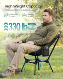 LEDREM Folding Outdoor Camping Chair With Adjustable Height, Steel Frame, 2 Storage Pockets, Black - thumbnail 3