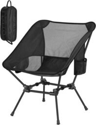 LEDREM Folding Outdoor Camping Chair With Adjustable Height, Steel Frame, 2 Storage Pockets, Black - thumbnail 1