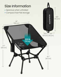 LEDREM Folding Outdoor Camping Chair With Adjustable Height, Steel Frame, 2 Storage Pockets, Black - thumbnail 5