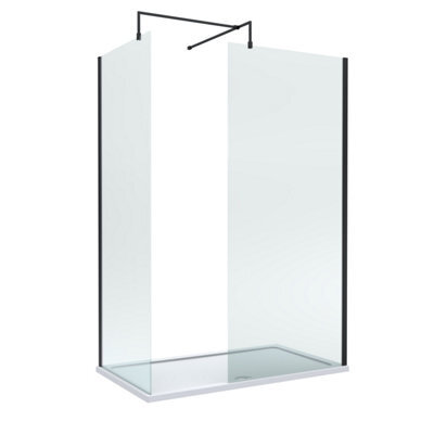 Balterley 8mm Glass Walk In Wetroom Screens With Matt Black Profile And White Shower Tray - 1400 X 800mm - image 1