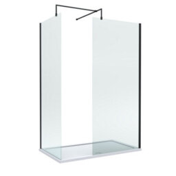 Balterley 8mm Glass Walk In Wetroom Screens With Matt Black Profile And White Shower Tray - 1400 X 800mm - thumbnail 1