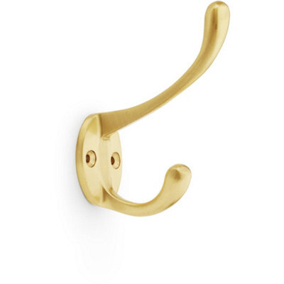 Loops Solid Brass Victorian Hat & Coat Hook - Wall Mounted Holder - Satin Brass - image 1