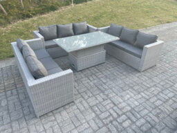 Fimous Lounge Rattan Garden Furniture Set Adjustable Rising Lifting Table Dining Set For Terrace - thumbnail 2